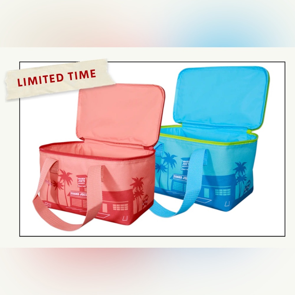 NWT Set of 2 Trader Joe's Mini Insulated Cooler Bags - Peach and Blue